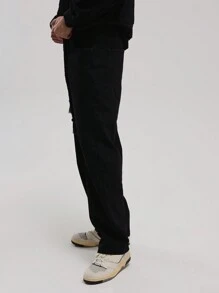 Musero Straight Leg Drawstring Waist Jeans - Black - View 3