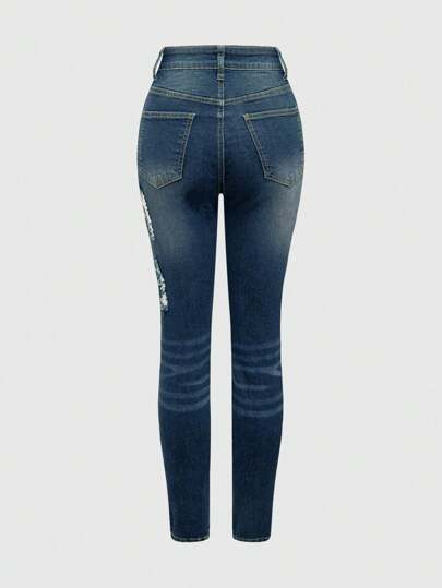 Grunge Punk Plus Size Punk Vintage Distressed Cross Cut Out Skinny Jeans