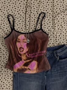 Attitoon 复古性感女人图案女式休闲性感吊带背心修身吊带背心 - 白色 - 查看 5