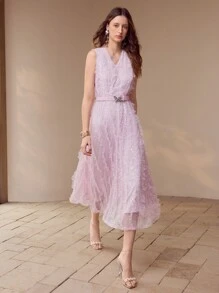 MOTF PREMIUM SEQUIN CONTRAST MESH DRESS - Pink - View 1