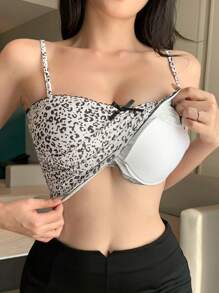 DAZY Women's Ditsy Floral Camisole Tank Top With Built-In Padding Leopard Print - Black and White - View 1