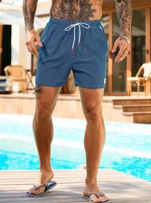 Surfspeed Men's Beach Shorts Drawstring Waist Front Tie Pocket Random Printed Resort Casual Hawaiian - Blue - View 5