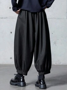 Manfinity EMRG Nuovi pantaloni casual da uomo a gamba ampia, larghi e morbidi, a lanterna, con design unico, pantaloni larghi neri, autunnali