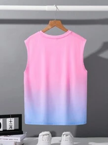 SHEIN Leap Crew Tween Boy Vacation Ombre Design Sleeveless Tank Top & Shorts Set - White - View 5