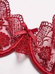 SHEIN 2 Peças Conjunto de Lingerie Vintage Romântico Bordado Borgonha para Mulheres, Sexy - Vinho - Visão 6