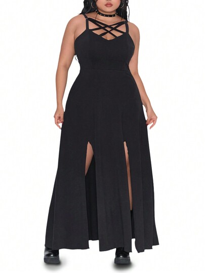 Grunge Punk Plus Size Women's Pentagram Decor Sexy Slit Dress