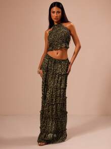 MUSERA Leopard Print Chiffon Shirred Soft Long Skirt Ibiza Fits Summer Boho Chic Elegant - Multicolor - View 3
