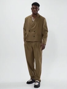 Musero Cropped Double Breasted Blazer - Brown - View 1