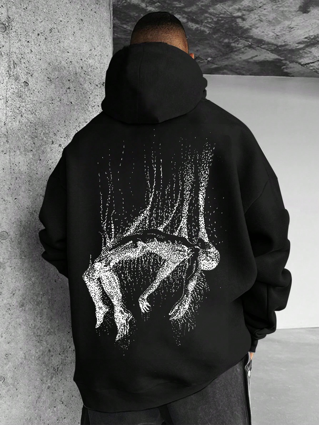 Manfinity Dauomo Men's Graphic Print Long Sleeve Drawstring Hooded Sweatshirt, Autumn/Winter