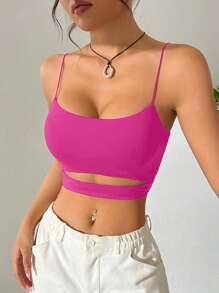 Muchica 女士纯色休闲粉色背心，简约时尚，适合日常穿着 - 粉色 - 查看 5