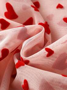 SHEIN Clasi 透明心形植绒网眼女士长袖衬衫，情人节 - 粉色 - 查看 5