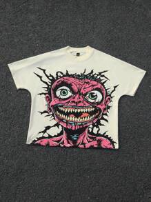 Manfinity EMRG 男士卡通印花圆领宽松休闲短袖T恤 - 杏色 - 查看 4