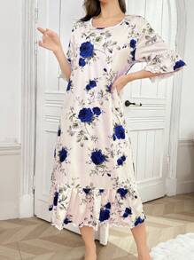 Ruffle Hem Floral Print Long Nightgown - Multicolor - View 4