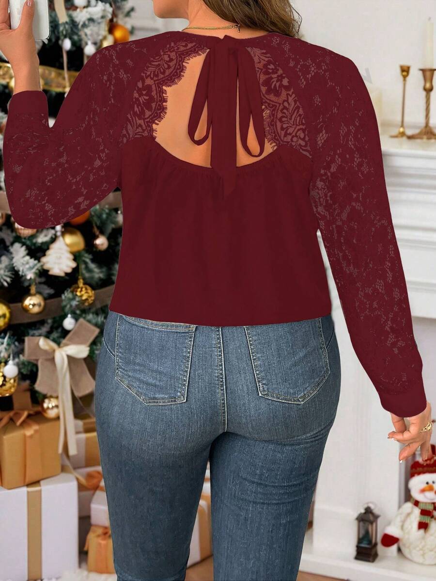 SHEIN Clasi 大码休闲简约衬衫，适合日常穿着 - 酒紅色 - 查看 1