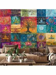 1 tấm thảm trang trí hình cây sự sống Bohemian dùng để trang trí tường phòng, trang trí nhà cửa, trang trí mùa thu, trang trí mùa thu, trang trí phòng - Nhiều màu - Xem 2