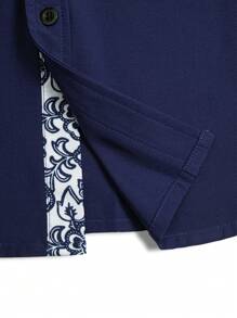 Manfinity Homme Plus Size Men's Patchwork Floral Print Long Sleeve Casual Shirt, Fall - Blue - View 5