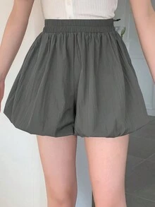 DAZY 女士纯色灯笼短裤，宽松松紧腰 - 灰色 - 查看 5