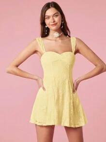 Enchnt Đầm mini rộng rãi, đơn sắc, viền bèo nhún, thường ngày cho nữ - Màu vàng - Xem 4