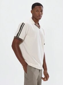 Musero Collared V Neck Short Sleeve Striped Boxy Top Spring Summer Essentials Basics Capsule Wardrobe - Multicolor - View 2