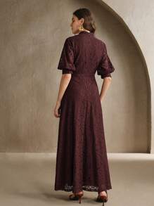 Anewsta Đầm Maxi Dài Ôm Sát Tay Ngắn Ren Trắng Trang Phục Thường Ngày Cho Nữ - Màu Đỏ Sâu - Xem 6