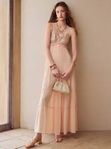 MOTF PREMIUM CONTRAST SEQUIN FLOWY CAMI DRESS,SPRING/SUMMER - Apricot - View 4