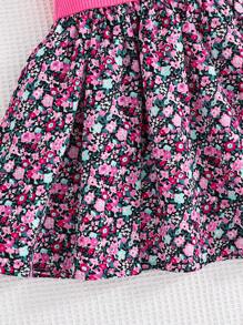 SHEIN Young Girl Casual Knit One-Shoulder Top Spliced Woven Shift Dress - Pink - View 4