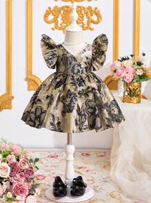 SHEIN 女婴可爱花卉印花盖袖派对连衣裙 - 彩色 - 查看 1