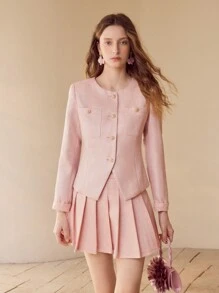 MOTF PREMIUM SINGLE BREASTED WAIST-CINCHED JACKET - Pink - View 15