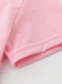 SHEIN 2件装情人节少女休闲时尚创意卡通彩色心形趣味标语印花短袖T恤，姐妹装（2件单独出售） - 粉色 - 查看 8