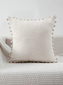 Funda de cojín de peluche de oso de peluche, decoración de unicolor para la sala de estar y el dormitorio - Beis - Ver 1