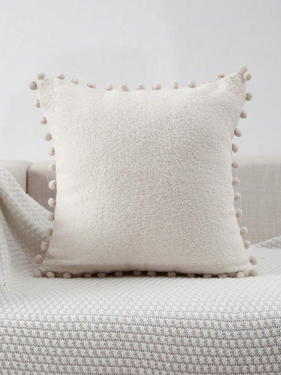 Funda de cojín de peluche de oso de peluche, decoración de unicolor para la sala de estar y el dormitorio - Beis - Ver 1