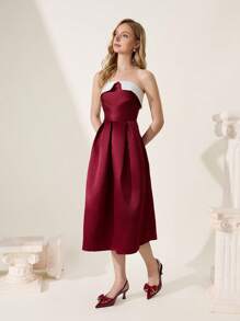 CUCCOO CHICEST Women's Elegant Gold Chain Buckle Design Pointed Toe Stiletto Heel Mid-Heel PU Leather Mule Pumps, Suitable For Date, Office, Afternoon Tea, Graceful Outfits, Valentine's Day - Burgundy - View 3