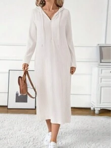 Vestido de punto de manga larga con capucha de color albaricoque para mujer