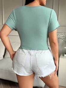 Solflare 女士加大码 V 领短袖纯色休闲 T 恤 - 薄荷綠 - 查看 2