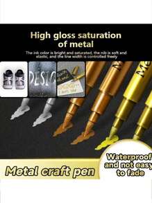 SHEIN 3pcs/Set Metallic Marker Pens - Set Of 3 Gold, Silver, And Copper Permanent Paint Pens For Crafts, Scrapbooking, And Fabric Art - Vibrant Colors And Smooth Application Back To School - Multicolor - View 13