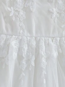 Glamorique Kids 1 pieza Vestido blanco de princesa elegante con manga abombada y ribete de encaje para niñas, de verano - Blanco - Ver 3