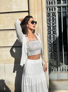 Pariaura 法式休闲女式刺绣花卉印花前开襟夹克 - 白色 - 查看 3