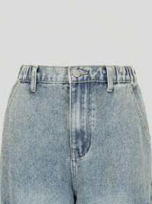 Teen Boys Vintage Blue Loose Casual Urban Streetwear Cargo Pockets Distressed Denim Jeans - Medium Wash - View 6