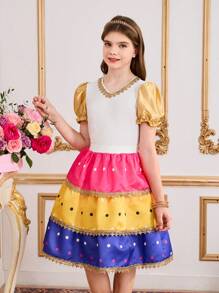 SHEIN Set de 2 piezas de blusa de manga corta y falda mini de unicolor para niñas preadolescentes - Multicolor - Ver 3