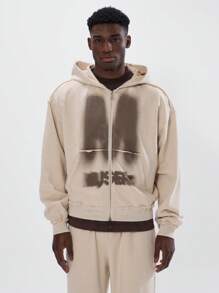 Full Zip 'M Musero' Oversized Hoodie - Apricot - View 1