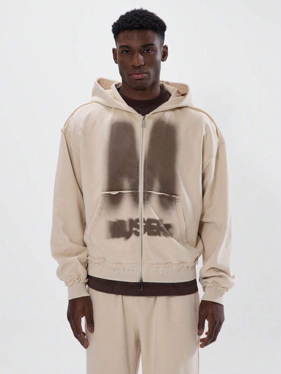 Full Zip 'M Musero' Oversized Hoodie - Apricot - View 1