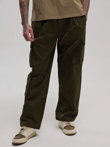 Musero 男士纯色口袋工装裤 - 軍綠色 - 查看 2