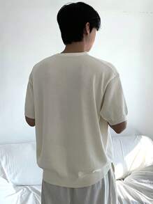 DAZY Men's White Jacquard & Letter Pattern Knit Sweater, Summer - White - View 2