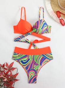 SHEIN Slayr Women's Bikini Set, Beach Bikini With Padded Hard Pads, Color Blocking Summer