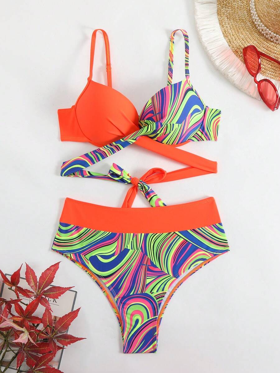 SHEIN Slayr Women's Bikini Set, Beach Bikini With Padded Hard Pads, Color Blocking Summer