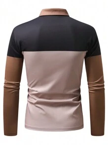 Manfinity Homme Men's Mature Casual INS Featuring A Hot-Selling Earthy Color Contrasting Button Placket Long Sleeve Polo Shirt. This Polo Shirt Showcases A Stylish Design With Earthy Tones And A Comfortable Fabric, Exuding A Sense Of Maturity And Fashion In Casual Tings. It's An Excellent Choice For Both Everyday Wear And Social Occasions.