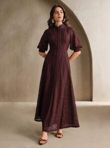 Anewsta Đầm Maxi Dài Ôm Sát Tay Ngắn Ren Trắng Trang Phục Thường Ngày Cho Nữ - Màu Đỏ Sâu - Xem 5