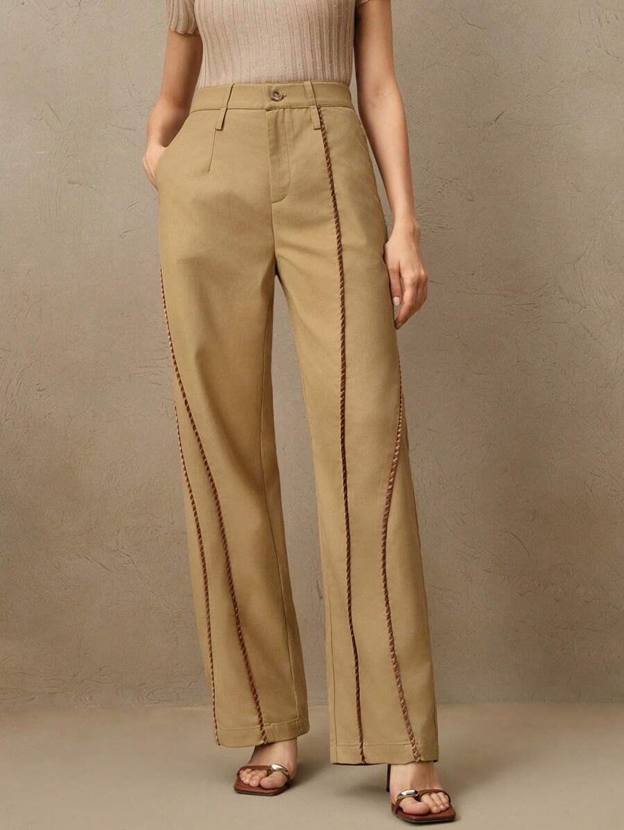 Anewsta Spodnie casualowe z szerokimi nogawkami, z mieszanki lnu i kieszeniami, eleganckie i casualowe