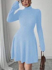 Elenzga Vestido casual de mujer de longitud media con cuello de camisa falso, manga larga, abotonado parcial delantero, bolsillo y diseño de empalme de color contrastado en mangas y dobladillo, adecuado para otoño/invierno