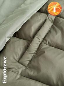 SHEIN Teen Boy Plain Long Sleeve Zip-Up Water-Resistant Hooded Padded Coat For Winter